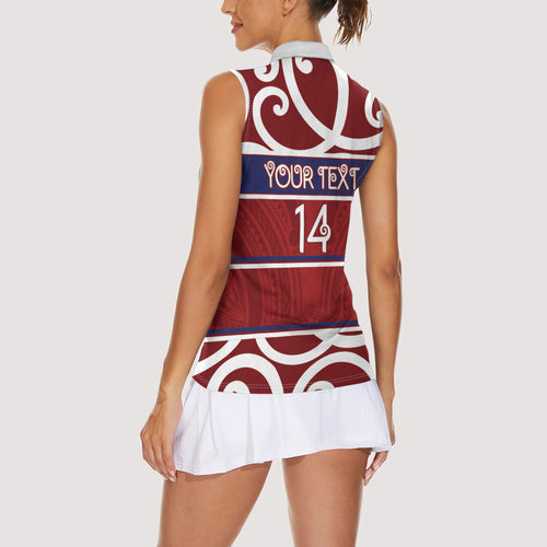 Southland Custom Rugby New Zealand Women Sleeveless Polo Shirt Aotearoa Maori Pukana Tiki Mascot
