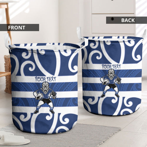 Auckland Custom Rugby New Zealand Laundry Basket Aotearoa Maori Pukana Tiki Mascot
