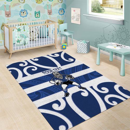 Auckland Custom Rugby New Zealand Area Rug Aotearoa Maori Pukana Tiki Mascot