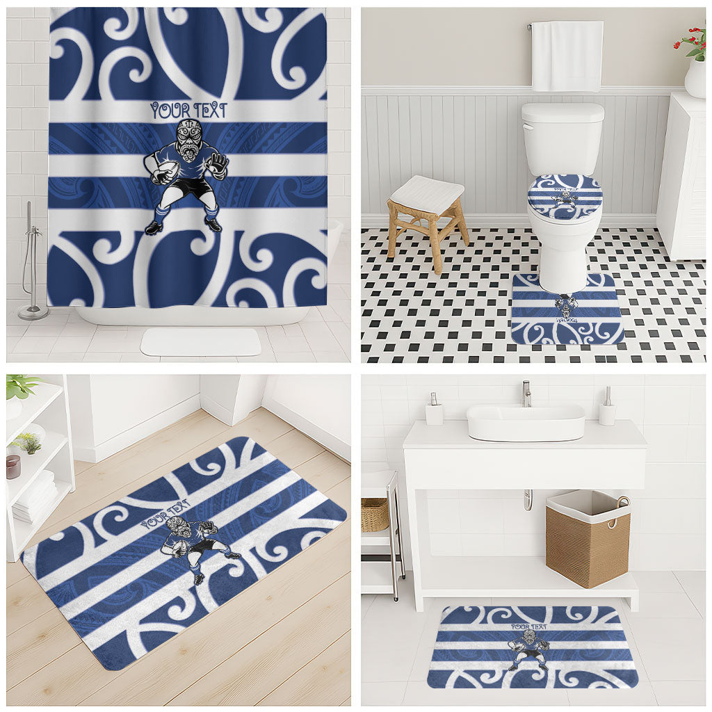 Auckland Custom Rugby New Zealand Bathroom Set Aotearoa Maori Pukana Tiki Mascot