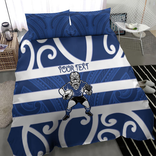 Auckland Custom Rugby New Zealand Bedding Set Aotearoa Maori Pukana Tiki Mascot