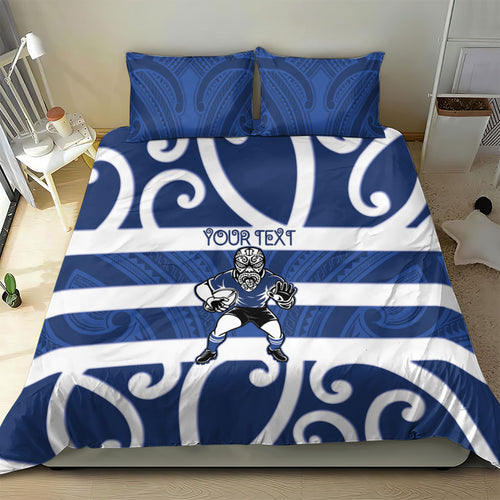 Auckland Custom Rugby New Zealand Bedding Set Aotearoa Maori Pukana Tiki Mascot