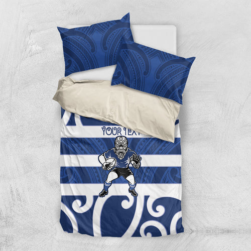 Auckland Custom Rugby New Zealand Bedding Set Aotearoa Maori Pukana Tiki Mascot