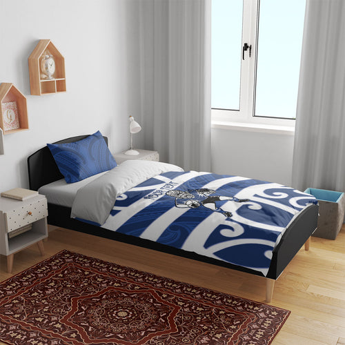 Auckland Custom Rugby New Zealand Bedding Set Aotearoa Maori Pukana Tiki Mascot