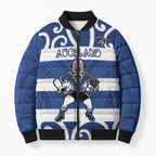 Auckland Custom Rugby New Zealand Bomber Puffer Jacket Aotearoa Maori Pukana Tiki Mascot