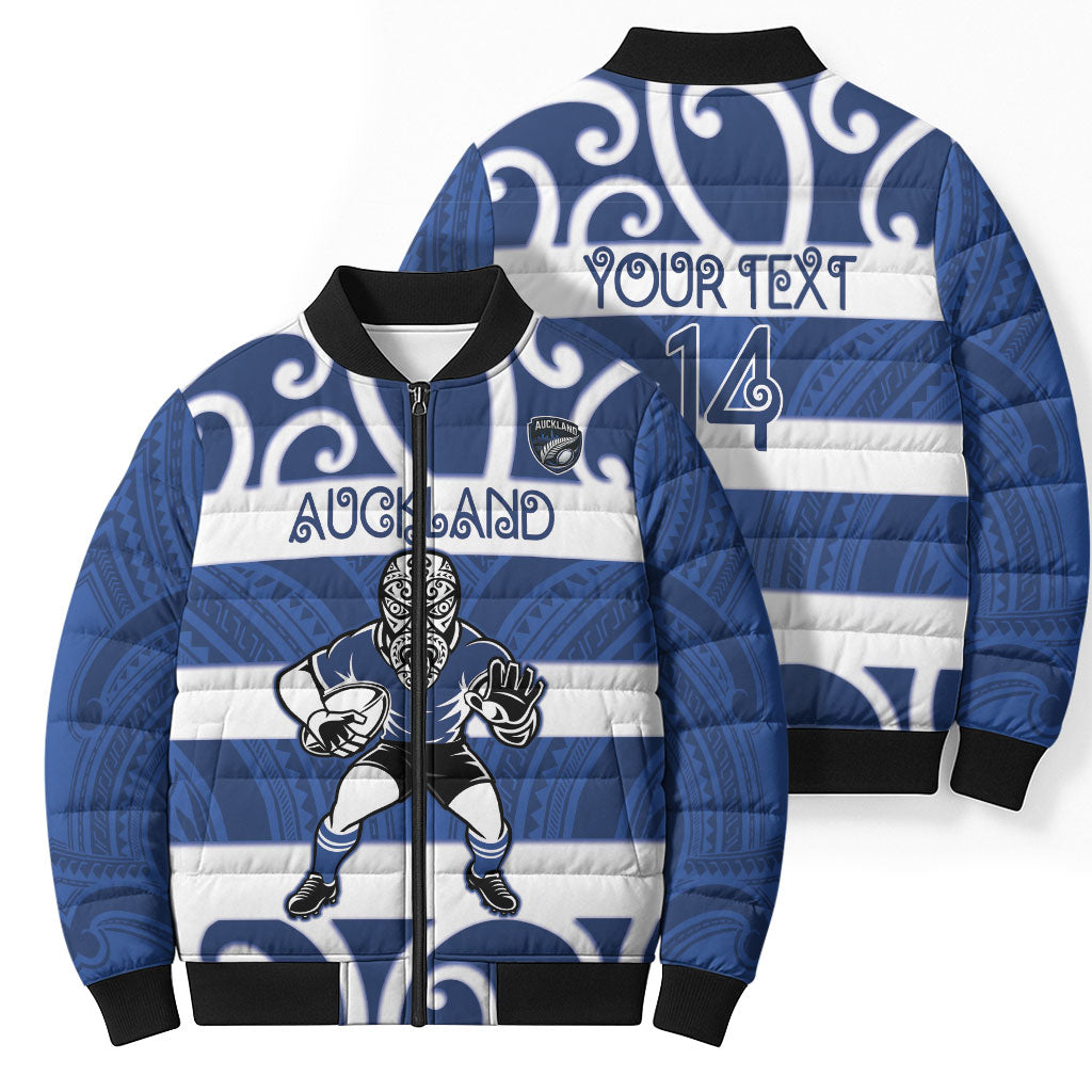 Auckland Custom Rugby New Zealand Bomber Puffer Jacket Aotearoa Maori Pukana Tiki Mascot