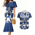Auckland Custom Rugby New Zealand Couples Matching Mermaid Dress and Hawaiian Shirt Aotearoa Maori Pukana Tiki Mascot