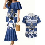 Auckland Custom Rugby New Zealand Couples Matching Mermaid Dress and Hawaiian Shirt Aotearoa Maori Pukana Tiki Mascot
