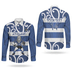 Auckland Custom Rugby New Zealand Couples Matching Off The Shoulder Long Sleeve Dress and Long Sleeve Button Shirt Aotearoa Maori Pukana Tiki Mascot