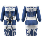 Auckland Custom Rugby New Zealand Couples Matching Off The Shoulder Long Sleeve Dress and Long Sleeve Button Shirt Aotearoa Maori Pukana Tiki Mascot