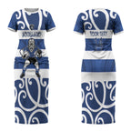 Auckland Custom Rugby New Zealand Couples Matching Short Sleeve Bodycon Dress and Hawaiian Shirt Aotearoa Maori Pukana Tiki Mascot