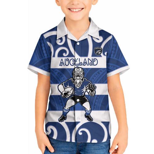 Auckland Custom Rugby New Zealand Hawaiian Shirt Aotearoa Maori Pukana Tiki Mascot