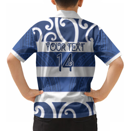 Auckland Custom Rugby New Zealand Kid Hawaiian Shirt Aotearoa Maori Pukana Tiki Mascot