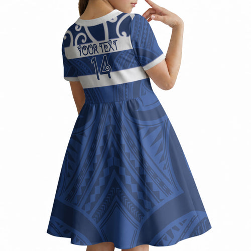 Auckland Custom Rugby New Zealand Kid Short Sleeve Dress Aotearoa Maori Pukana Tiki Mascot