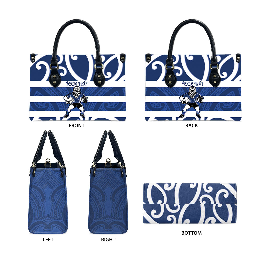 Auckland Custom Rugby New Zealand Leather Bag Aotearoa Maori Pukana Tiki Mascot