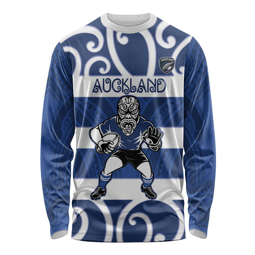 Auckland Custom Rugby New Zealand Long Sleeve Shirt Aotearoa Maori Pukana Tiki Mascot