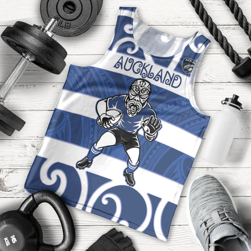 Auckland Custom Rugby New Zealand Men Tank Top Aotearoa Maori Pukana Tiki Mascot