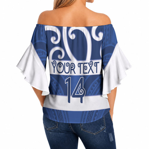 Auckland Custom Rugby New Zealand Off Shoulder Wrap Waist Top Aotearoa Maori Pukana Tiki Mascot