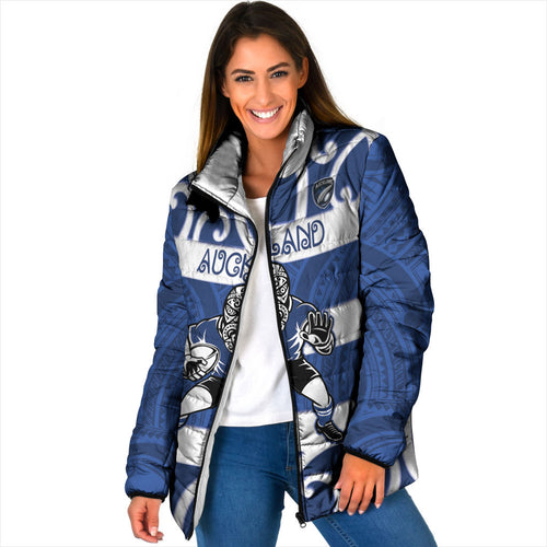 Auckland Custom Rugby New Zealand Padded Jacket Aotearoa Maori Pukana Tiki Mascot