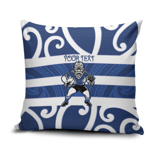 Auckland Custom Rugby New Zealand Pillow Cover Aotearoa Maori Pukana Tiki Mascot