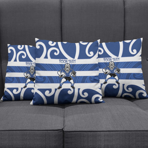 Auckland Custom Rugby New Zealand Pillow Cover Aotearoa Maori Pukana Tiki Mascot
