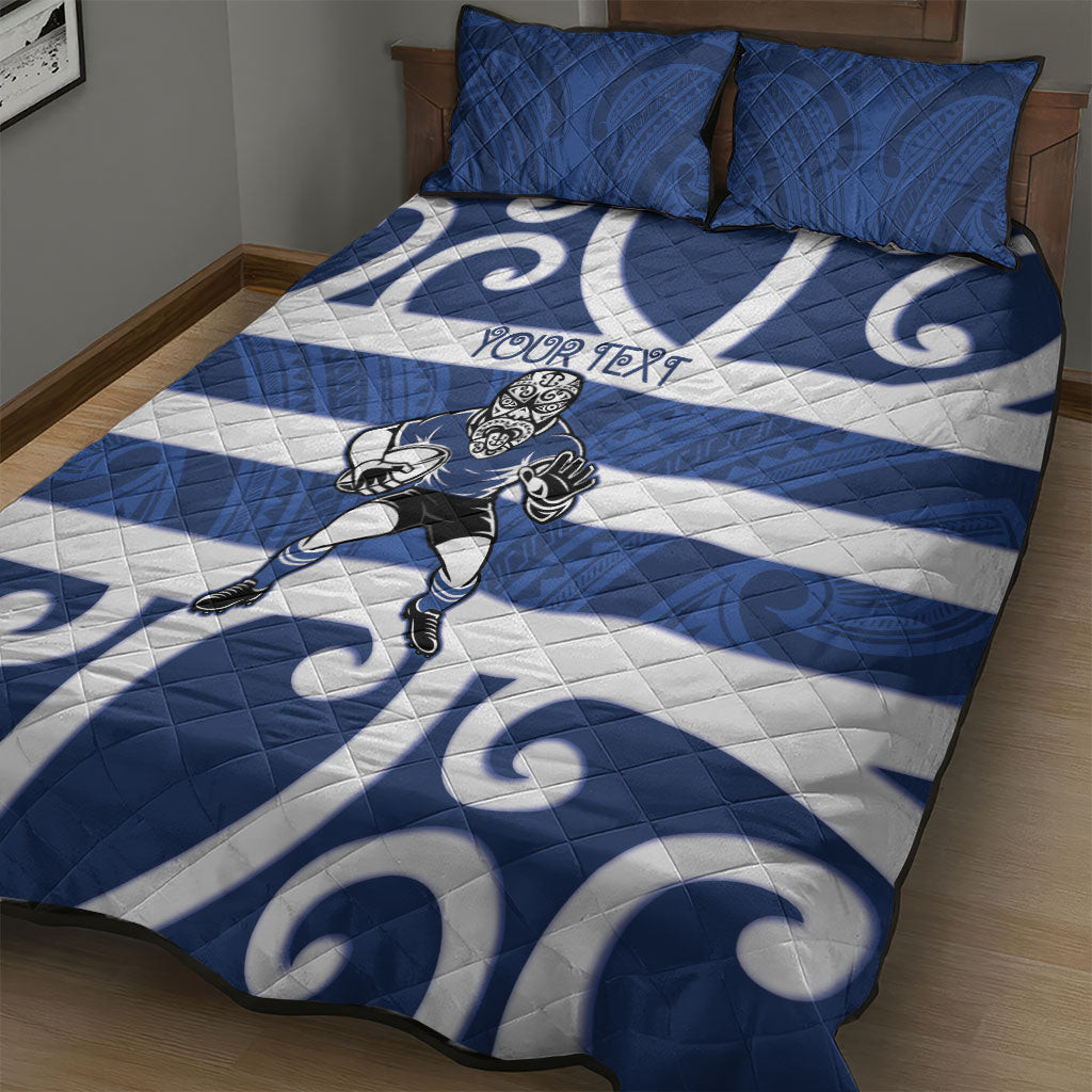 Auckland Custom Rugby New Zealand Quilt Bed Set Aotearoa Maori Pukana Tiki Mascot