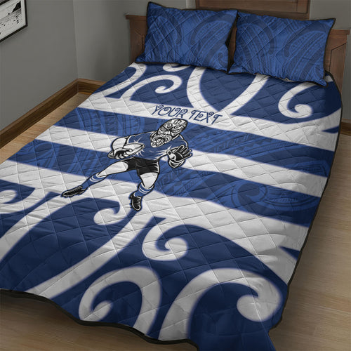 Auckland Custom Rugby New Zealand Quilt Bed Set Aotearoa Maori Pukana Tiki Mascot