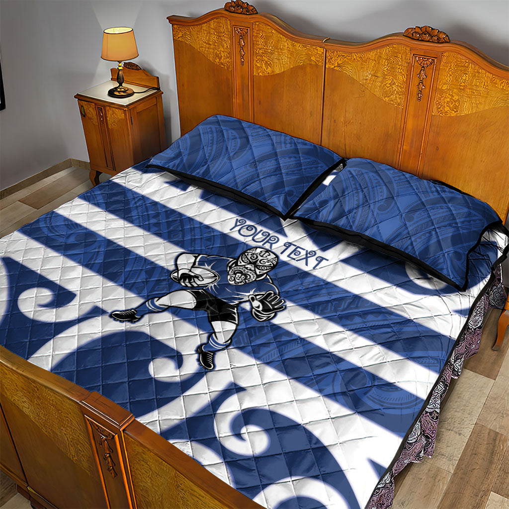 Auckland Custom Rugby New Zealand Quilt Bed Set Aotearoa Maori Pukana Tiki Mascot