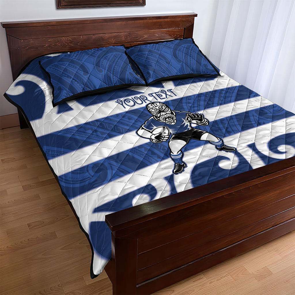 Auckland Custom Rugby New Zealand Quilt Bed Set Aotearoa Maori Pukana Tiki Mascot