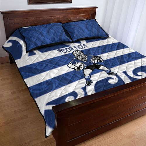 Auckland Custom Rugby New Zealand Quilt Bed Set Aotearoa Maori Pukana Tiki Mascot