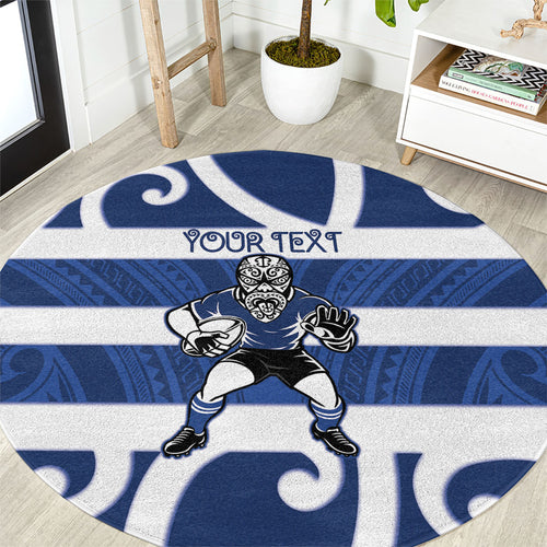 Auckland Custom Rugby New Zealand Round Carpet Aotearoa Maori Pukana Tiki Mascot