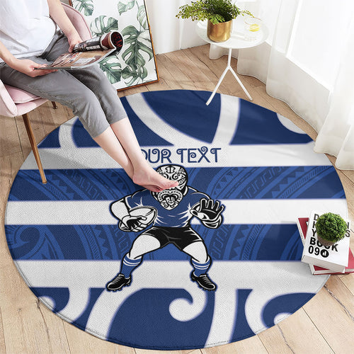 Auckland Custom Rugby New Zealand Round Carpet Aotearoa Maori Pukana Tiki Mascot
