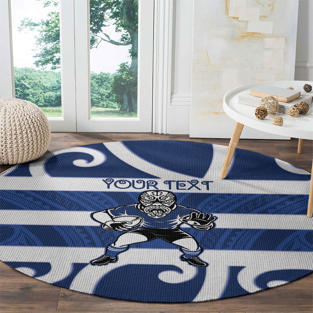 Auckland Custom Rugby New Zealand Round Carpet Aotearoa Maori Pukana Tiki Mascot