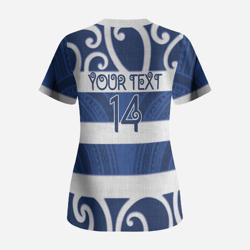 Auckland Custom Rugby New Zealand Scrub Top Aotearoa Maori Pukana Tiki Mascot