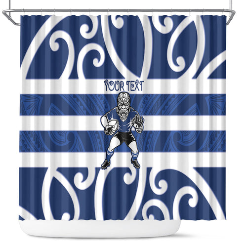 Auckland Custom Rugby New Zealand Shower Curtain Aotearoa Maori Pukana Tiki Mascot