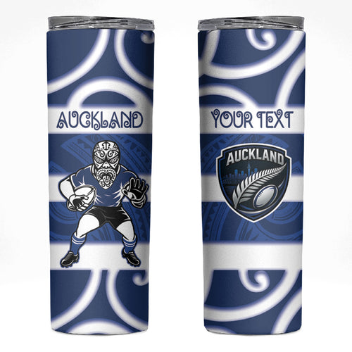 Auckland Custom Rugby New Zealand Skinny Tumbler Aotearoa Maori Pukana Tiki Mascot