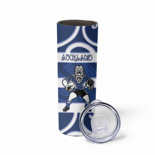 Auckland Custom Rugby New Zealand Skinny Tumbler Aotearoa Maori Pukana Tiki Mascot