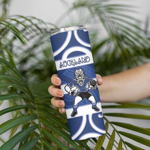 Auckland Custom Rugby New Zealand Skinny Tumbler Aotearoa Maori Pukana Tiki Mascot