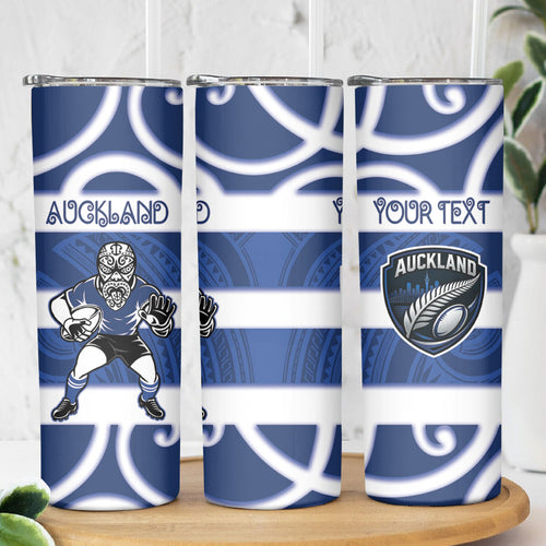 Auckland Custom Rugby New Zealand Skinny Tumbler Aotearoa Maori Pukana Tiki Mascot