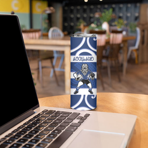 Auckland Custom Rugby New Zealand Skinny Tumbler Aotearoa Maori Pukana Tiki Mascot