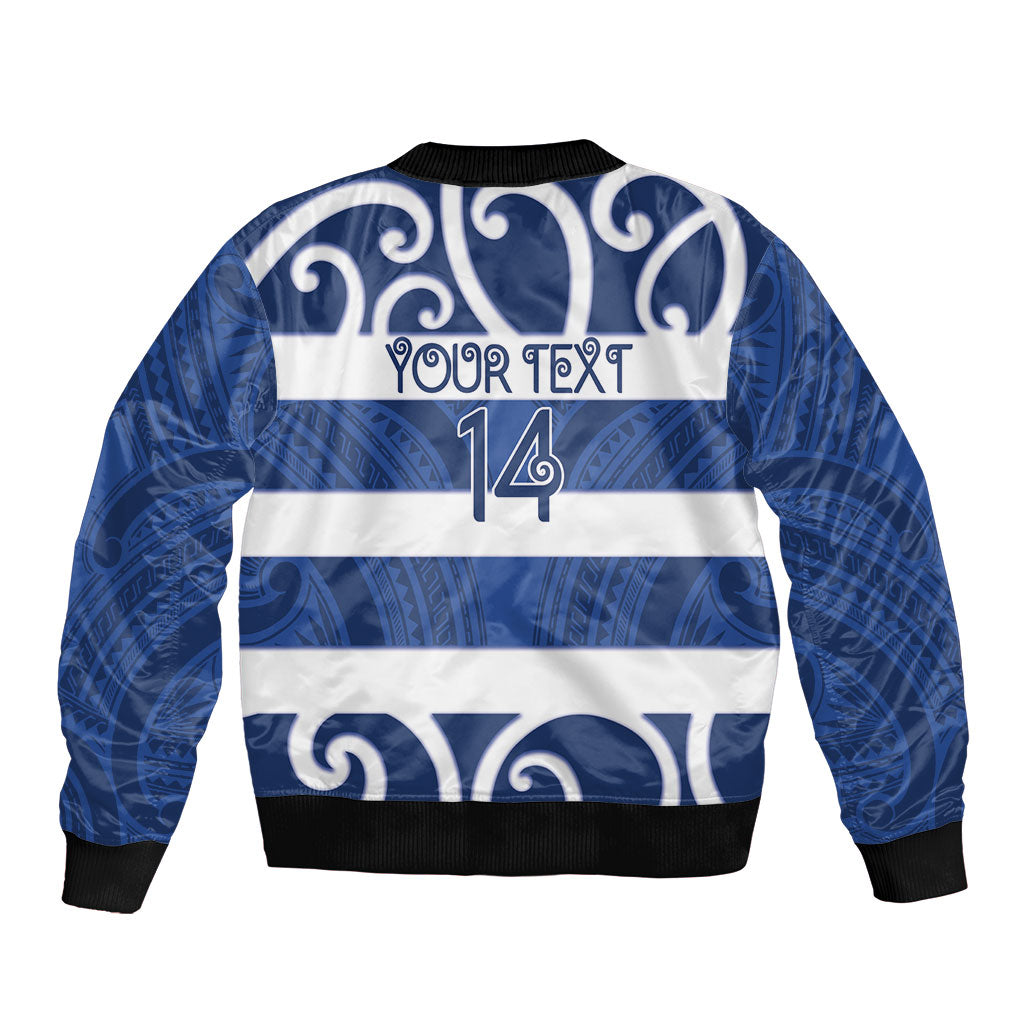 Auckland Custom Rugby New Zealand Sleeve Zip Bomber Jacket Aotearoa Maori Pukana Tiki Mascot