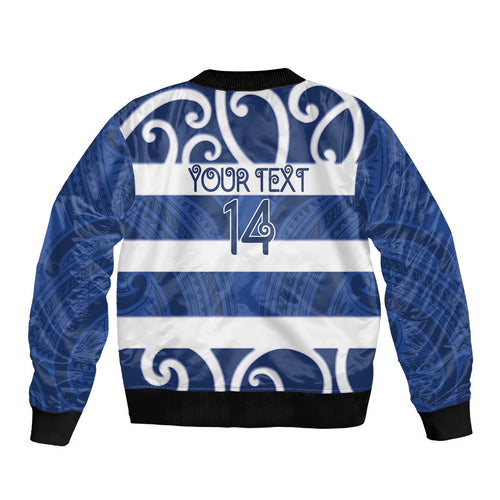 Auckland Custom Rugby New Zealand Sleeve Zip Bomber Jacket Aotearoa Maori Pukana Tiki Mascot