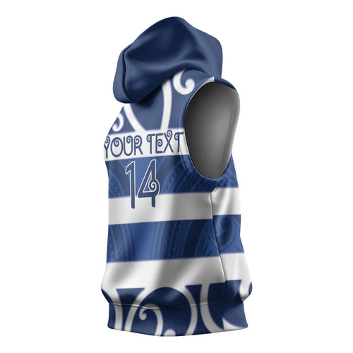 Auckland Custom Rugby New Zealand Sleeveless Hoodie Aotearoa Maori Pukana Tiki Mascot