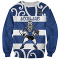 Auckland Custom Rugby New Zealand Sweatshirt Aotearoa Maori Pukana Tiki Mascot