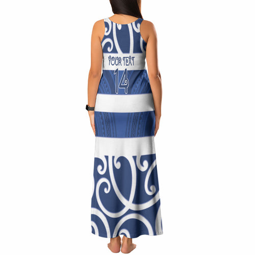 Auckland Custom Rugby New Zealand Tank Maxi Dress Aotearoa Maori Pukana Tiki Mascot