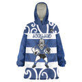 Auckland Custom Rugby New Zealand Wearable Blanket Hoodie Aotearoa Maori Pukana Tiki Mascot