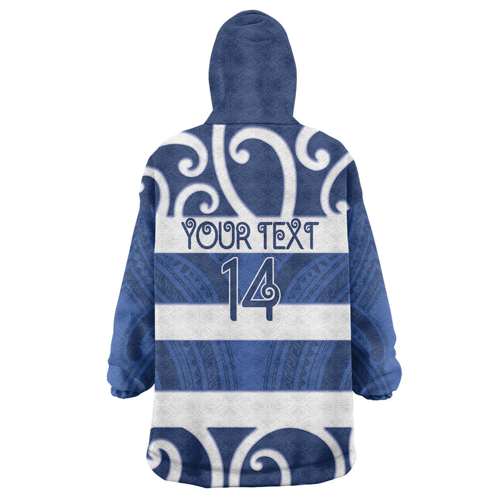Auckland Custom Rugby New Zealand Wearable Blanket Hoodie Aotearoa Maori Pukana Tiki Mascot