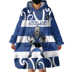 Auckland Custom Rugby New Zealand Wearable Blanket Hoodie Aotearoa Maori Pukana Tiki Mascot