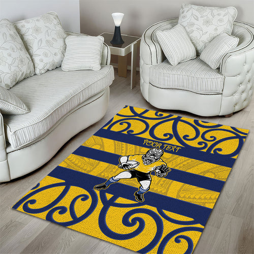Bay of Plenty Custom Rugby New Zealand Area Rug Aotearoa Maori Pukana Tiki Mascot