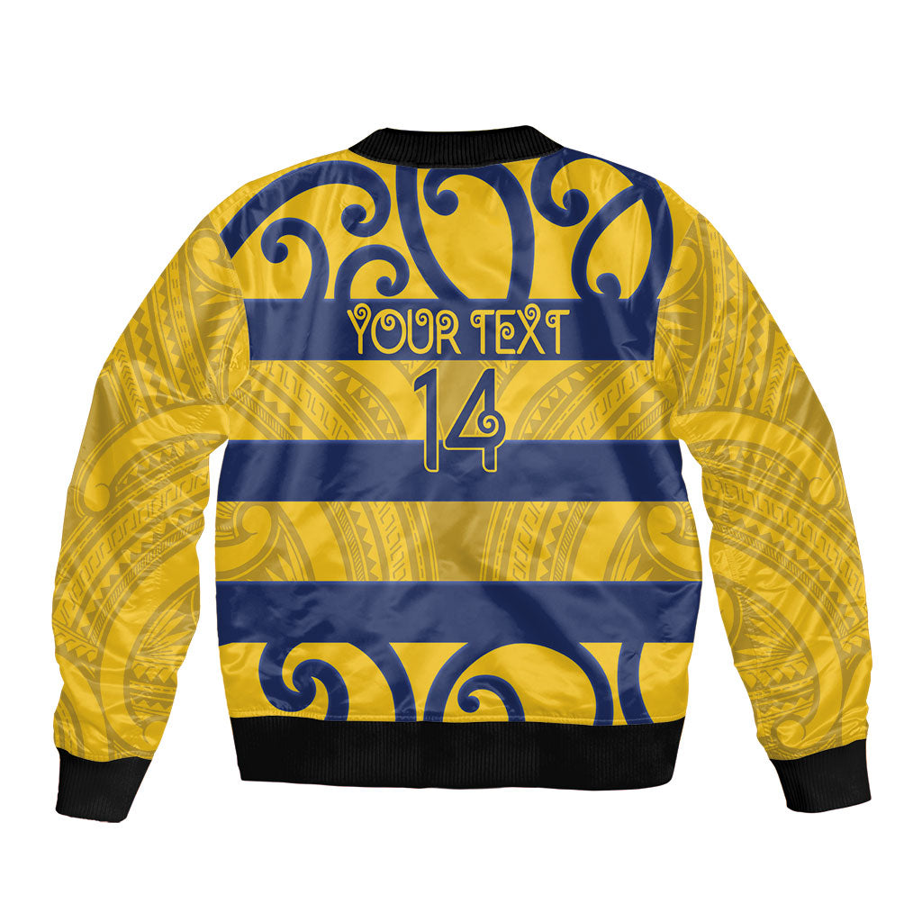 Bay of Plenty Custom Rugby New Zealand Bomber Jacket Aotearoa Maori Pukana Tiki Mascot